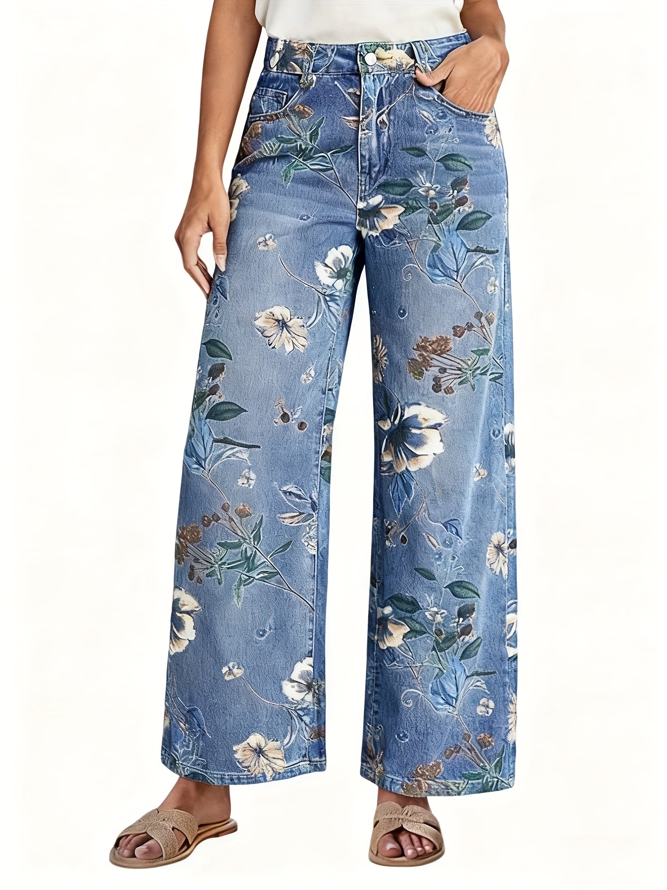 Floral Print High Waisted Jeans