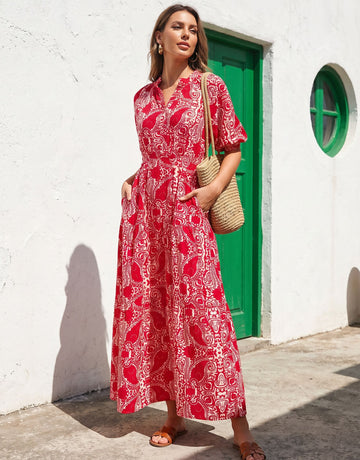 Boho Paisley Print Maxi Dress