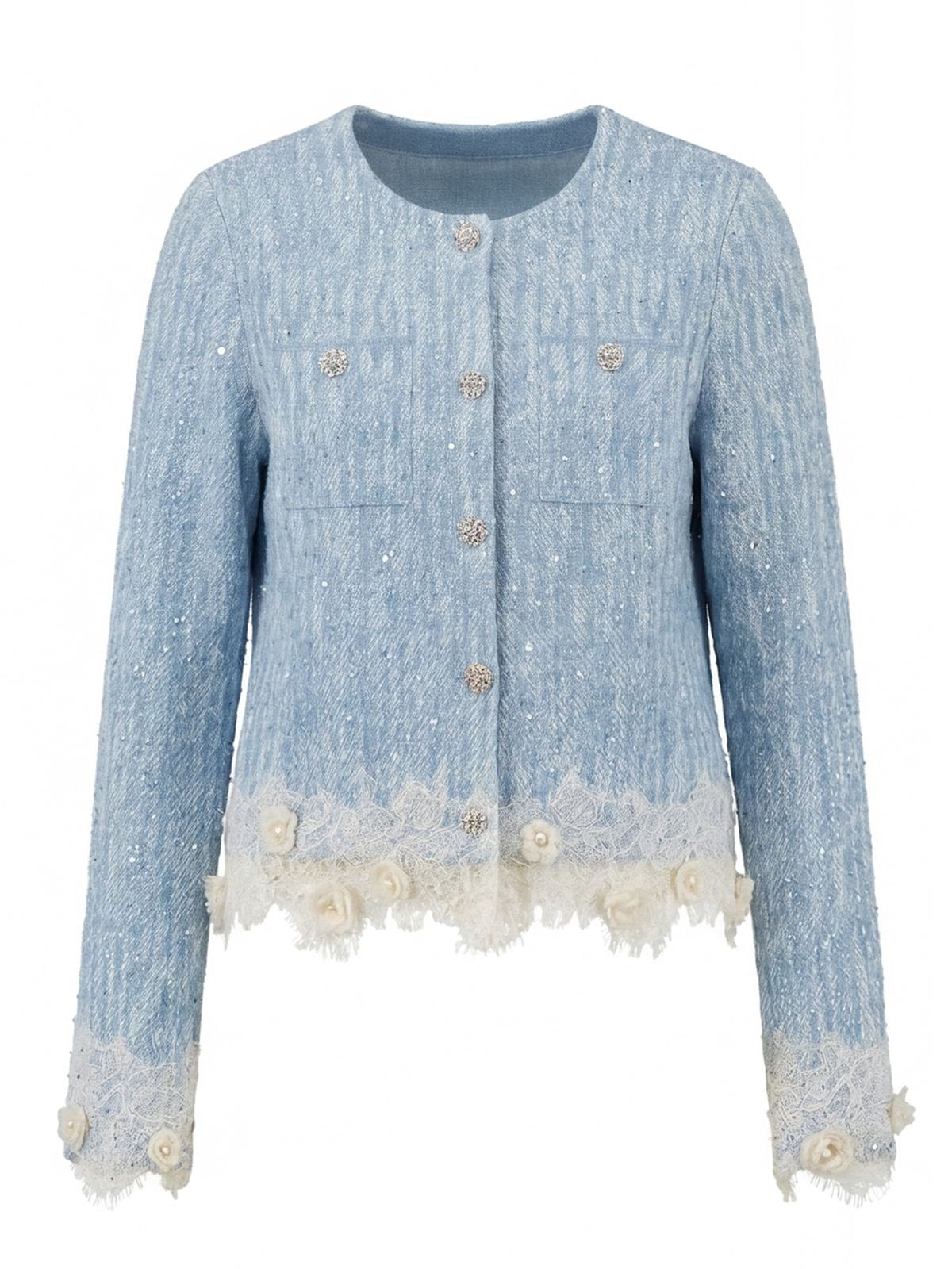 Shimmering Lace Trim Knit Cardigan