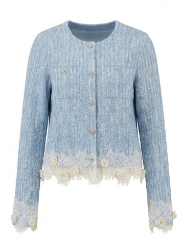 Shimmering Lace Trim Knit Cardigan