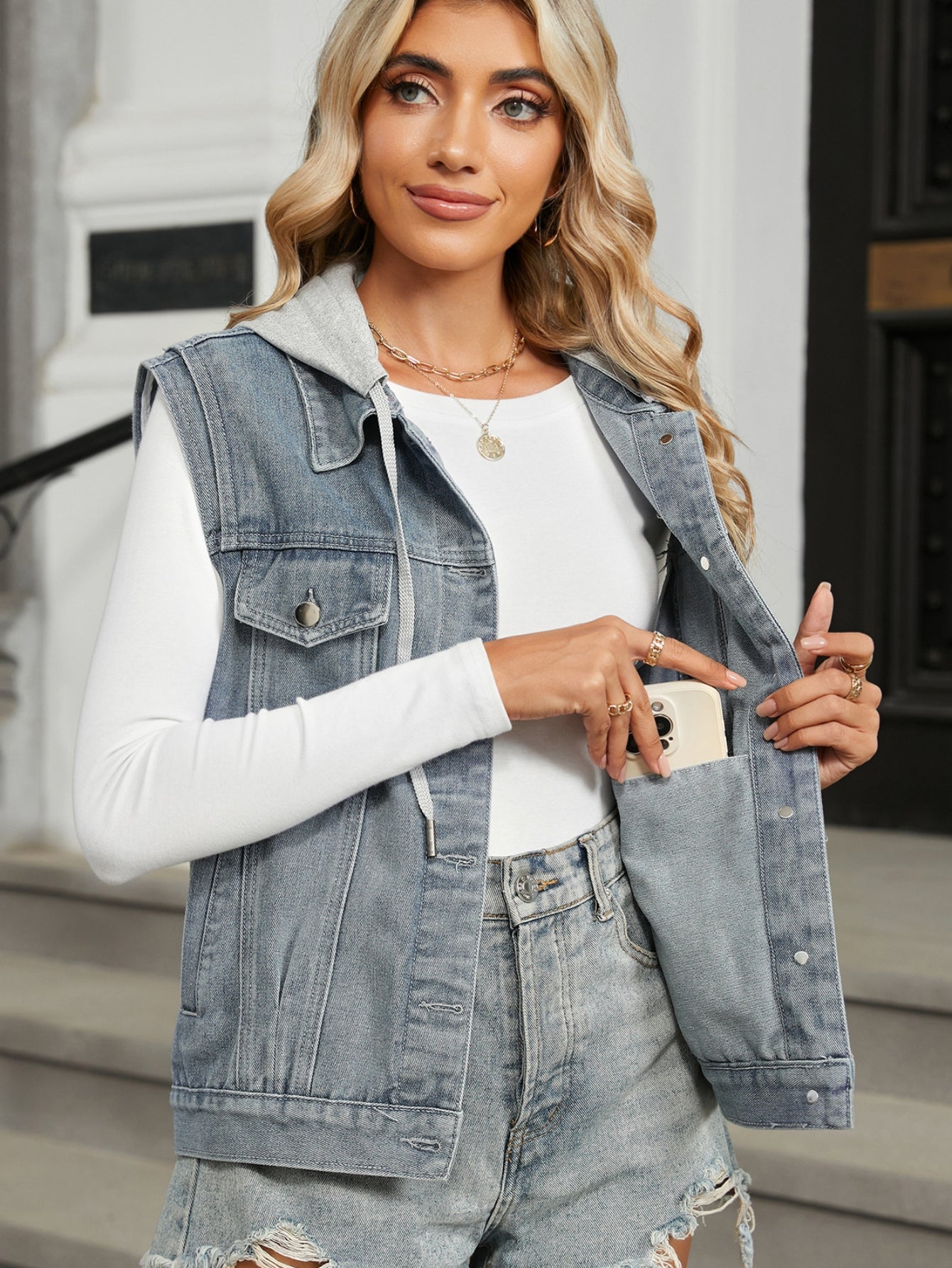 Vintage Wash Button Down Denim Vest
