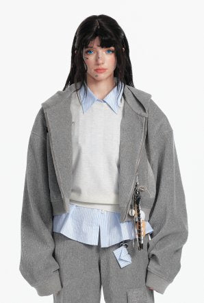 Oversized Cropped Zip Up Hoodie