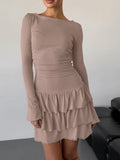 Ruched Tiered Long Sleeve Mini Dress