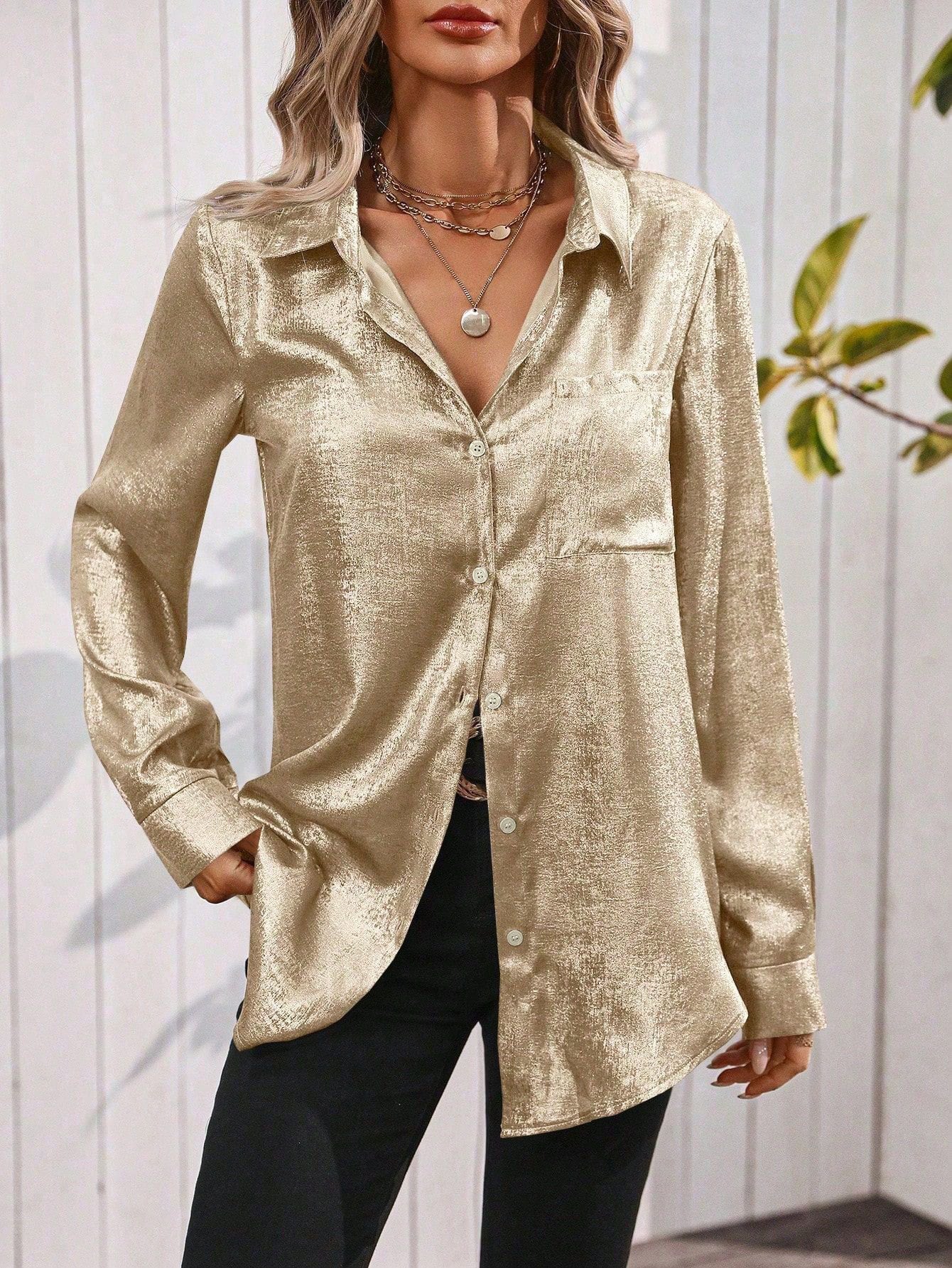 Metallic Shimmer Button Down Shirt