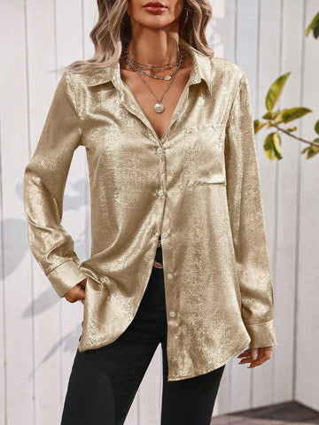 Metallic Shimmer Button Down Shirt
