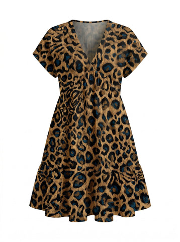 Floral Print V Neck Tiered Babydoll Mini Dress