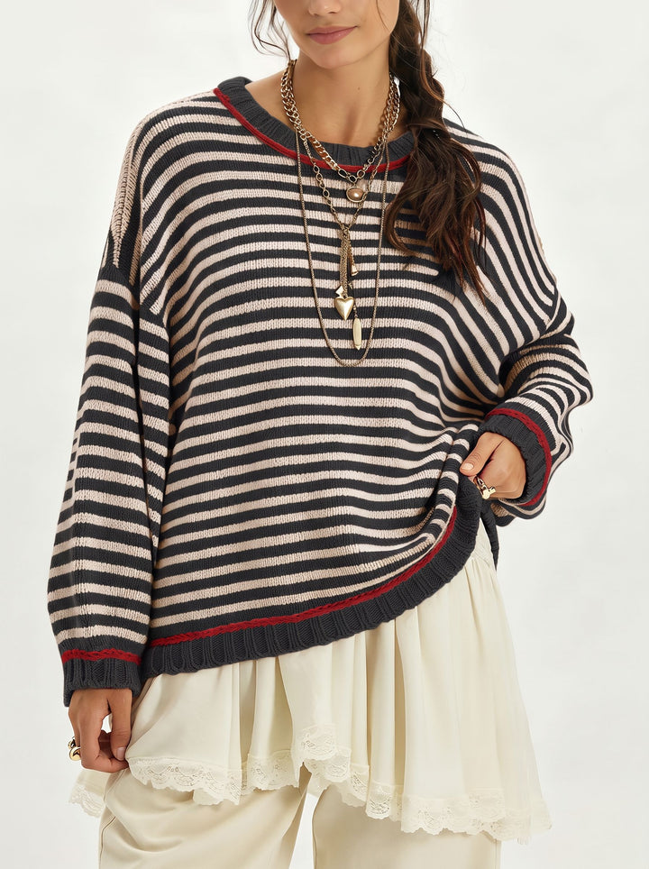 Oversized Striped Crewneck Knit Sweater