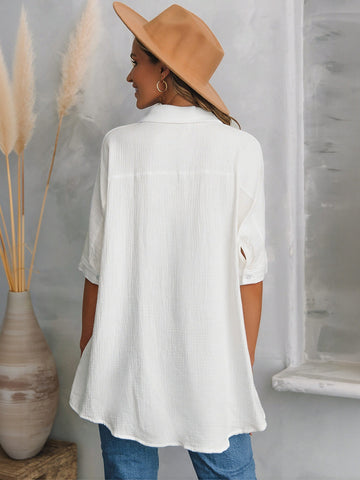 Casual Oversized Textured Button Down Shirt