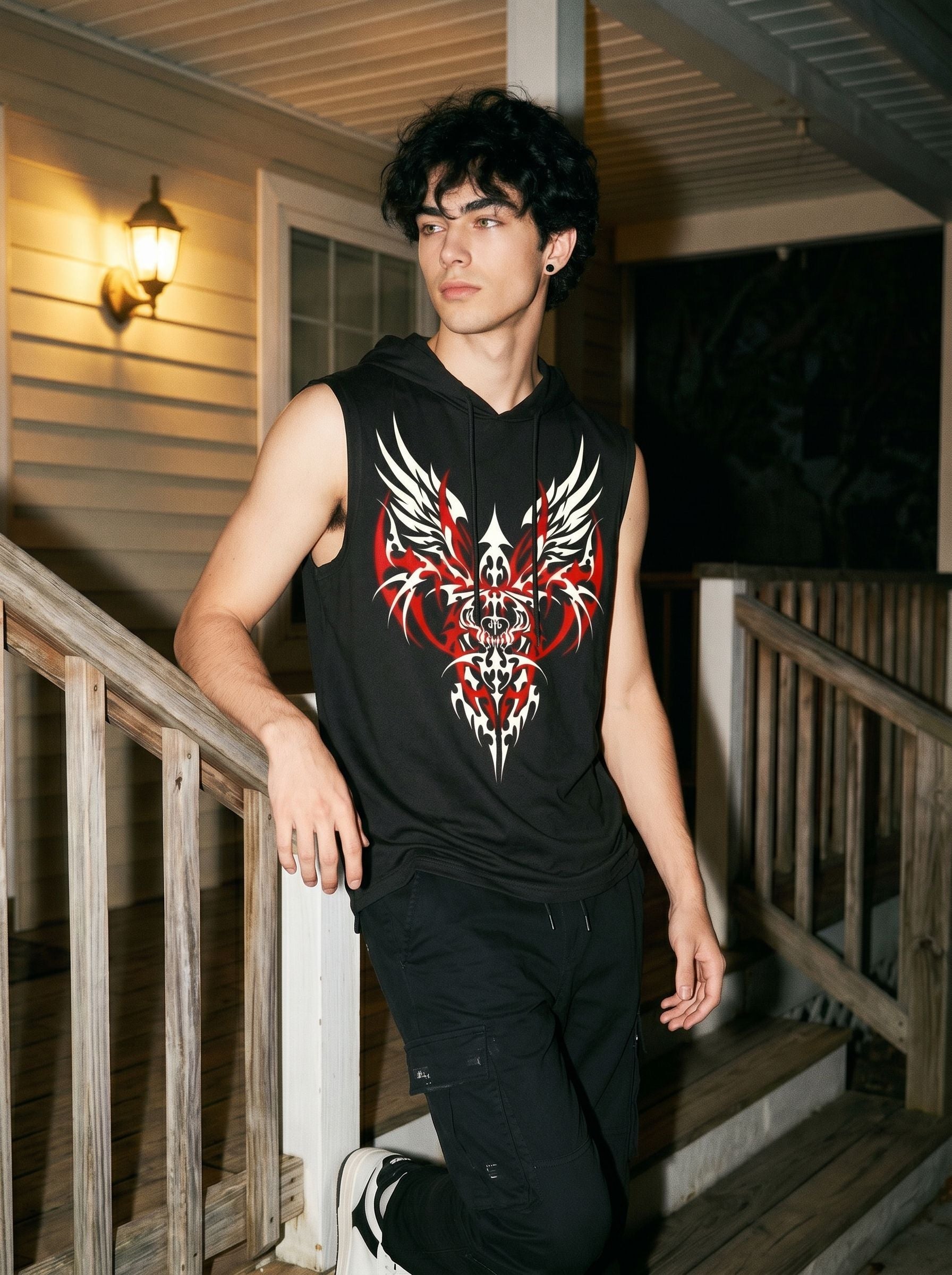 Graphic Print Hooded Sleeveless Tank Top