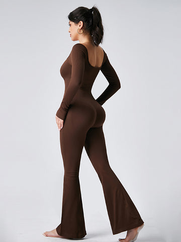 Square-Neck Flared-Leg Modern Jumpsuit-Multicolor