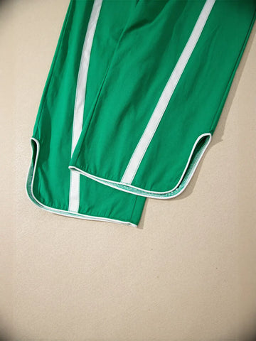 High Waisted Drawstring Side Stripe Pants