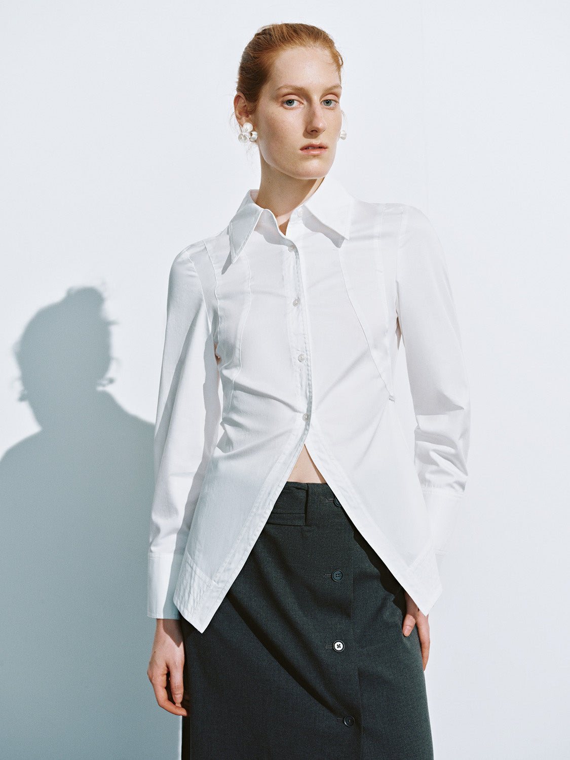 Urban Revivo Button Up Skater Shirt-White