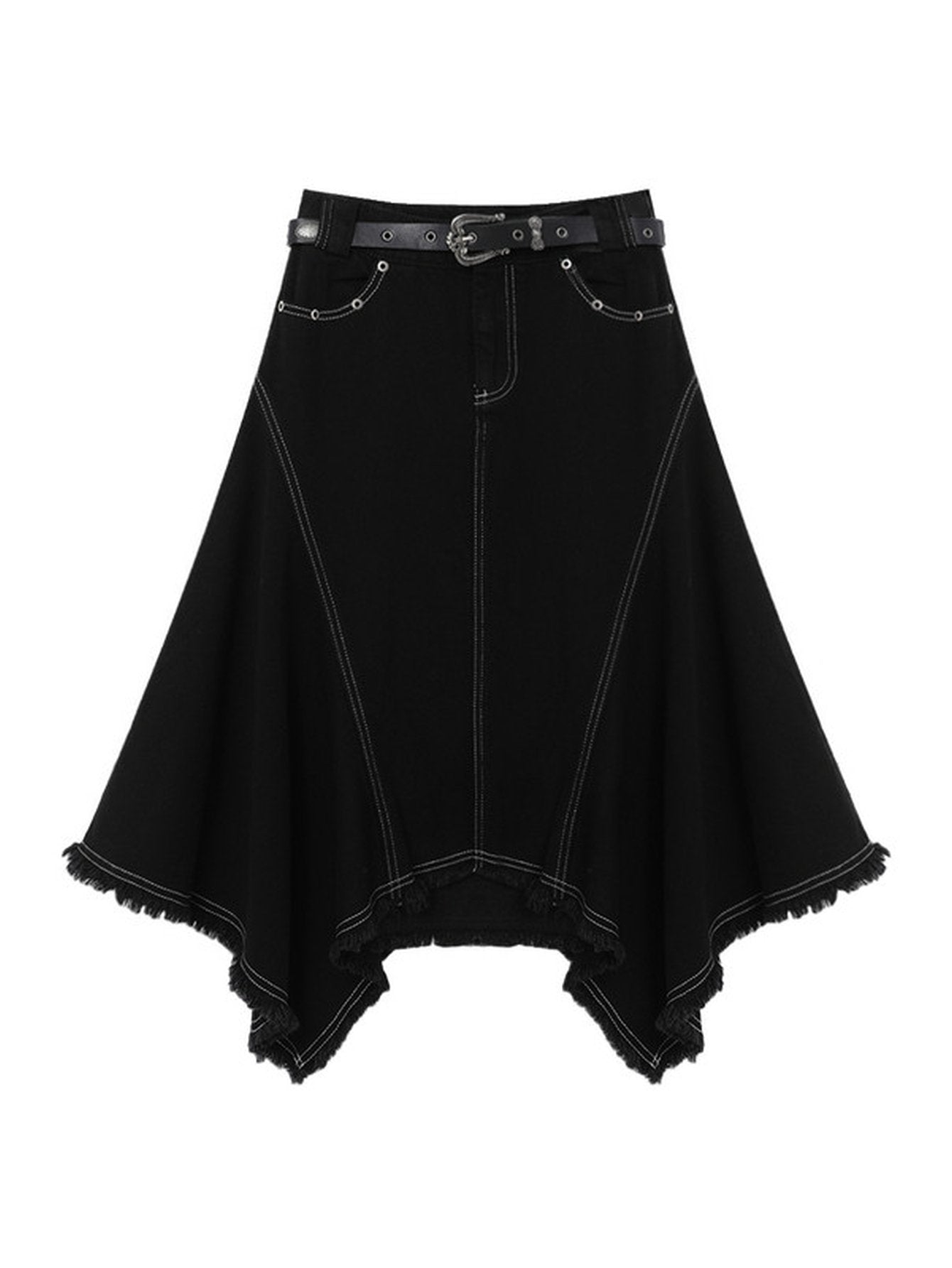 Distressed Asymmetric High Waist Denim Skirt