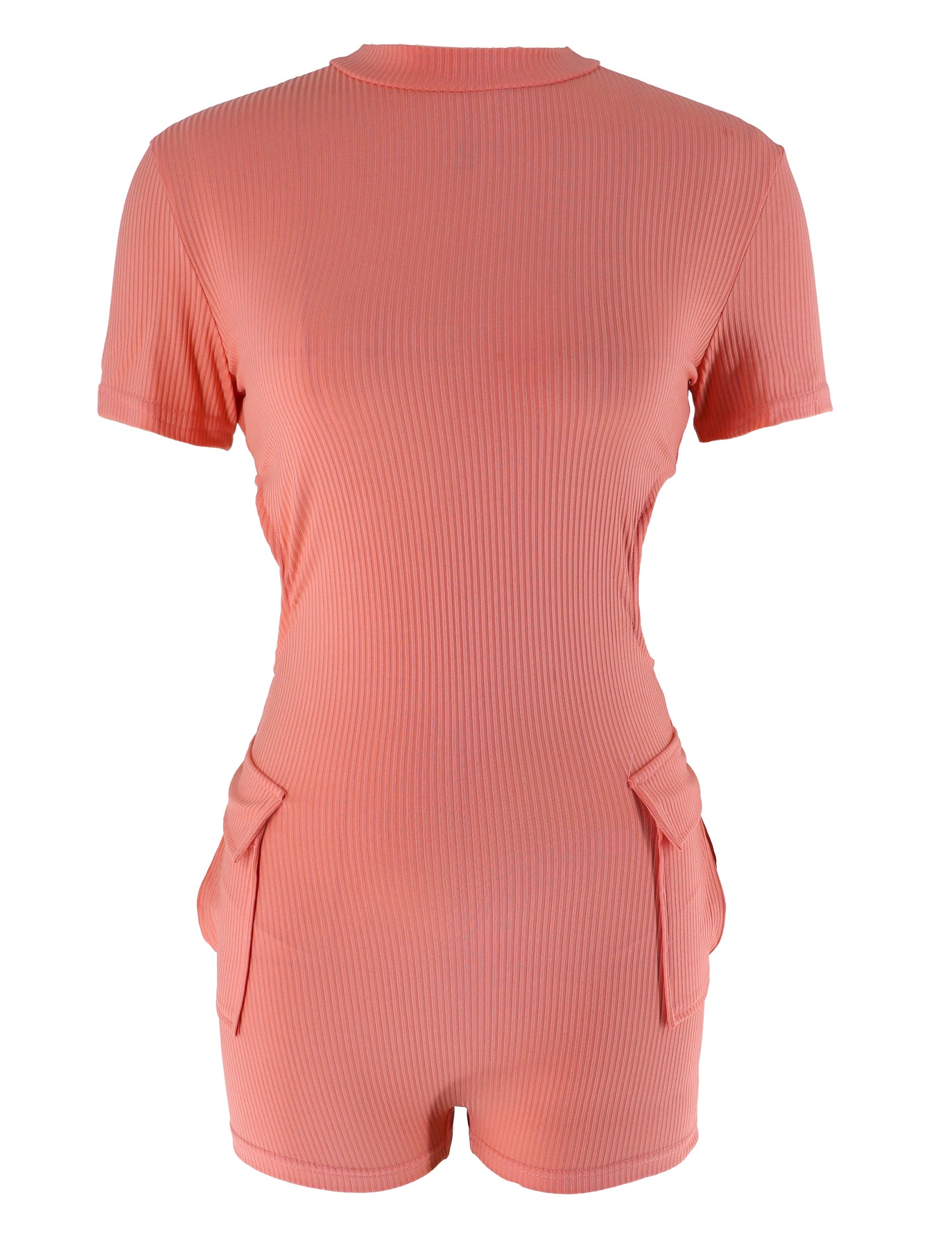 Backless Ribbed Knit Romper Shorts