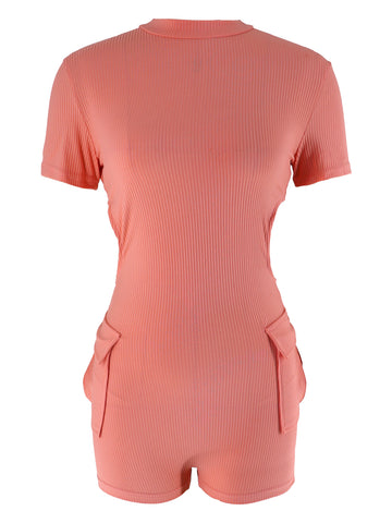 Backless Ribbed Knit Romper Shorts