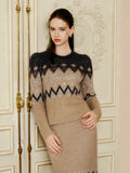 Fuzzy Geometric Pattern Knit Pullover Sweater