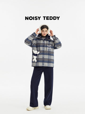 Hooded Plaid Brushed Wool Coat
