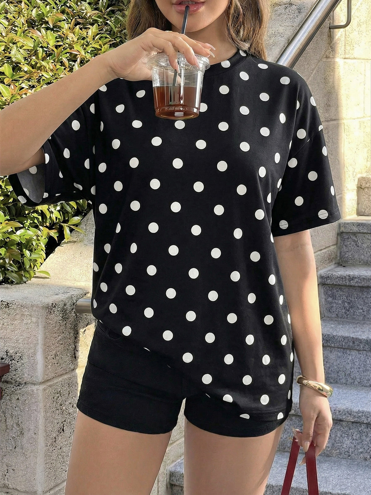 Oversized Polka Dot Graphic T-Shirt