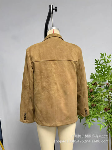 Classic Suede Tailored Blazer Jacket