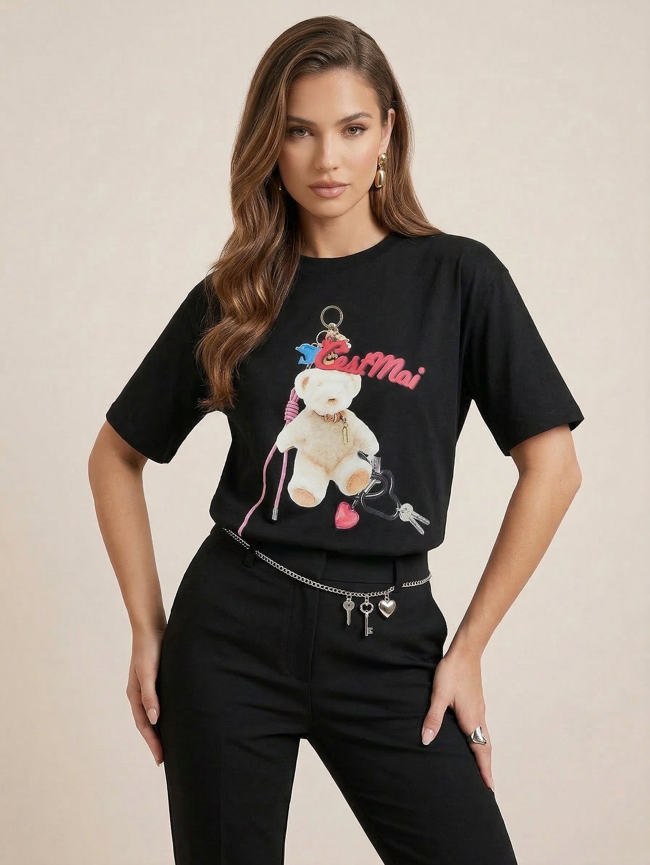 Front Bear Print Cotton T-Shirt