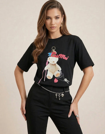 Front Bear Print Cotton T-Shirt