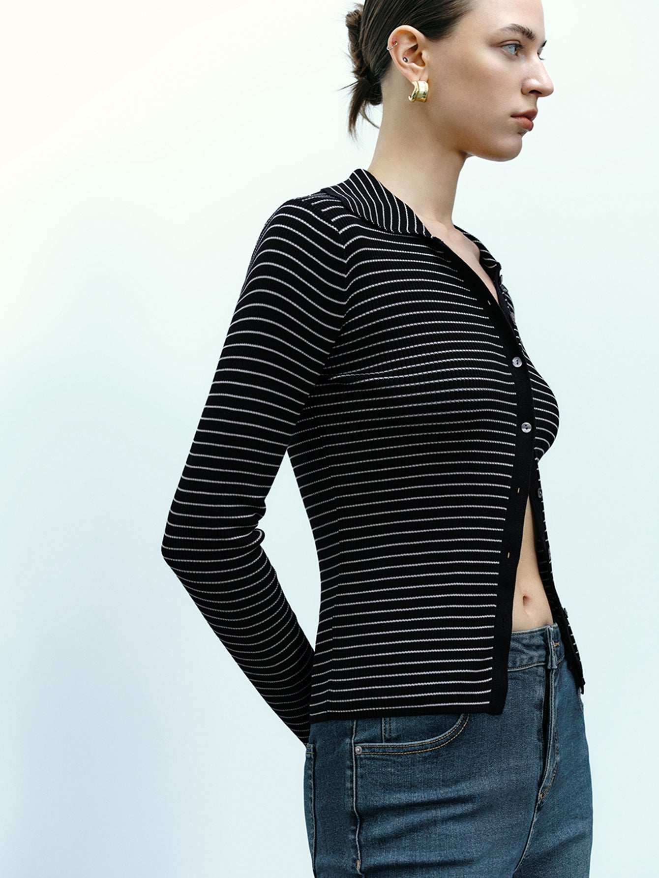 Urban Revivo Skinny Knitted Cardigan-White Stripes