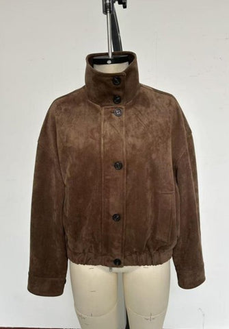 Oversized Suede Mock Neck Jacket