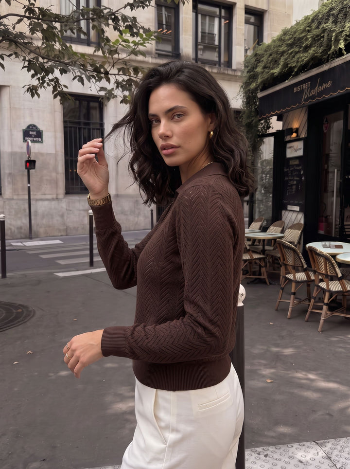 Textured Knit Collared Pullover Sweater