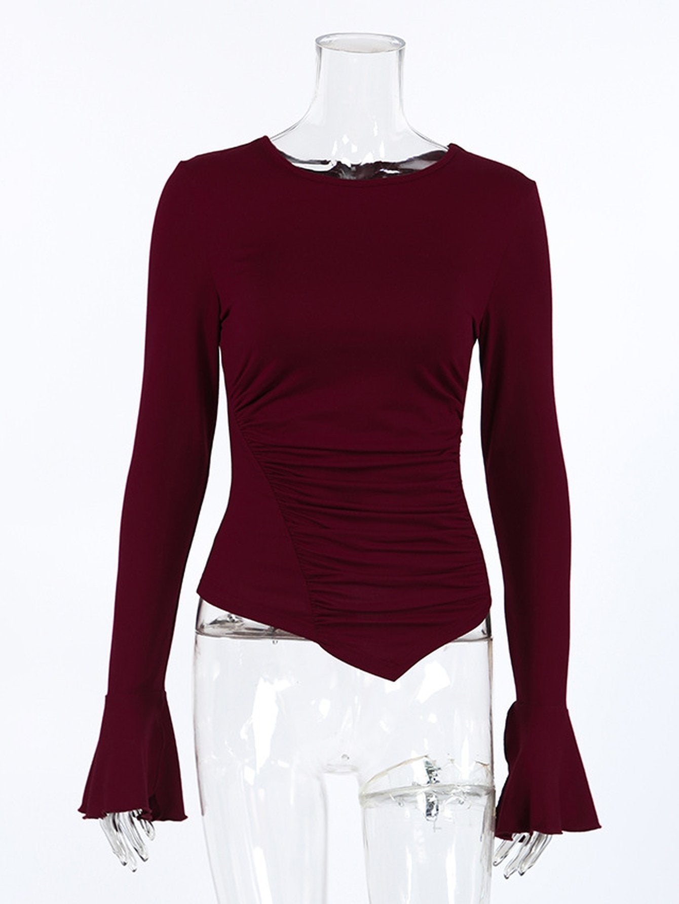 Ruched Flare Sleeve Fitted Tee