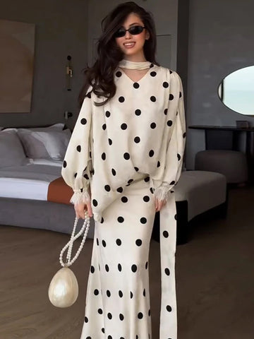 Elegant Polka Dot Maxi Skirt Set