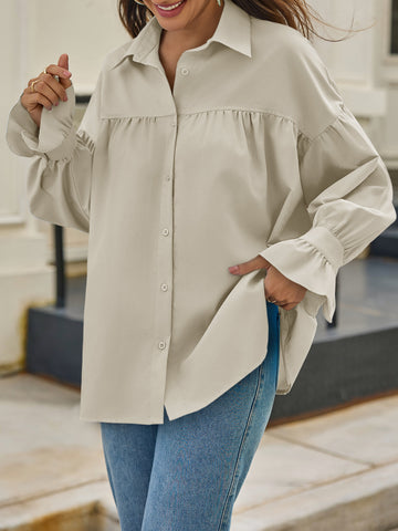 Oversized Puff Sleeve Button Down Shirt