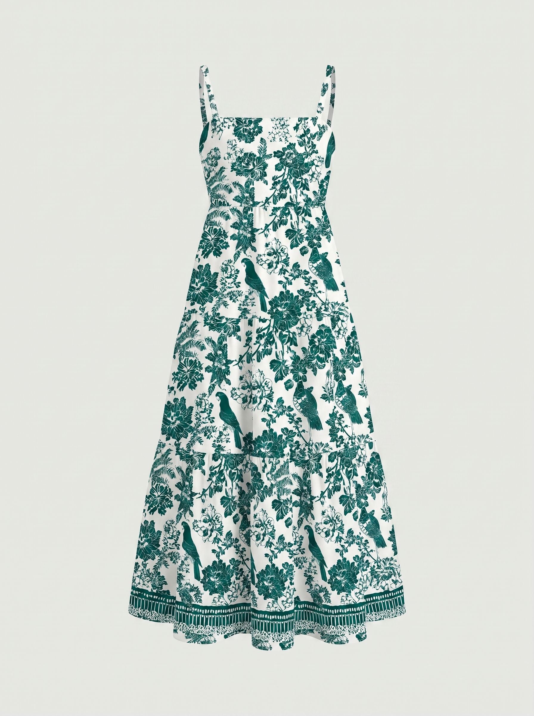 FLORA Floral Print Tiered Strap Midi Dress