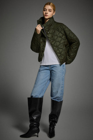 Oversized Quilted Snap Front Puffer Jacket