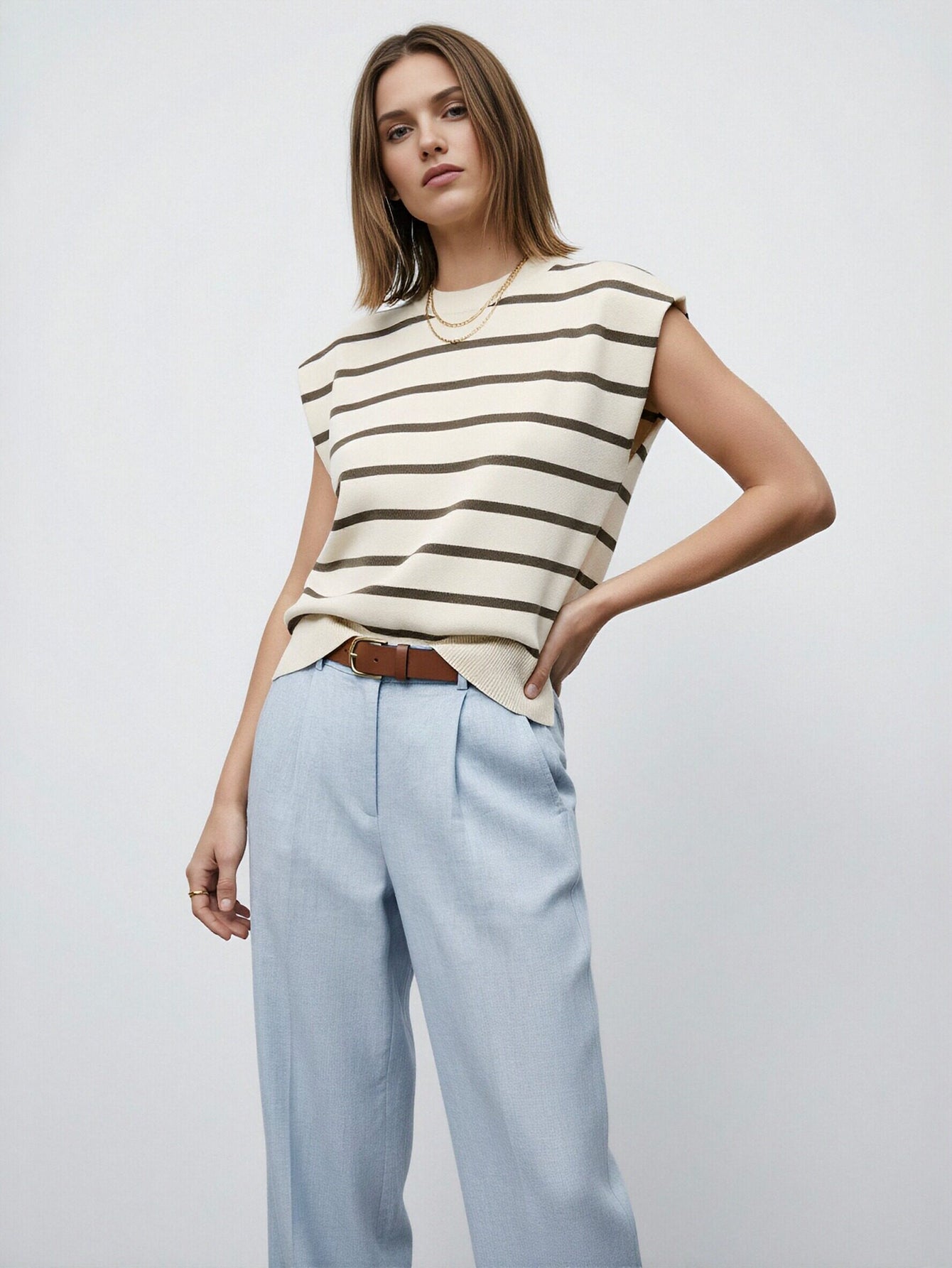Striped V Neck Casual Knit T-shirt