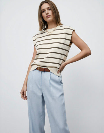 Striped V Neck Casual Knit T-Shirt