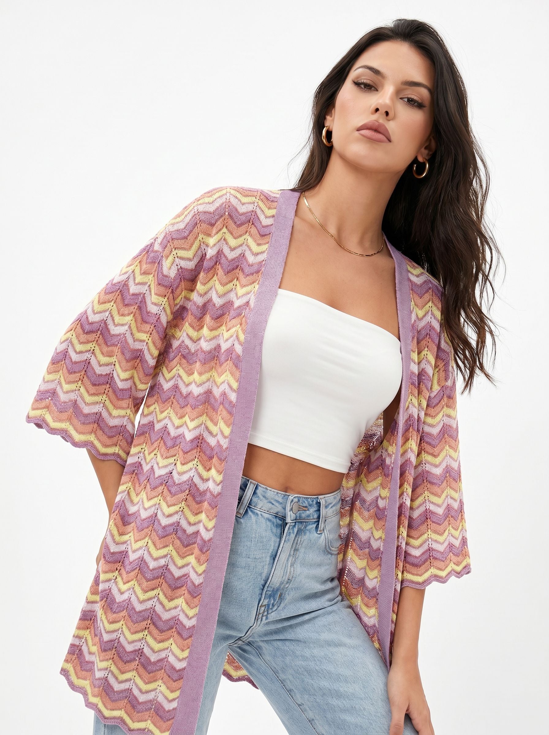 Boho Chevron Open Front Cardigan