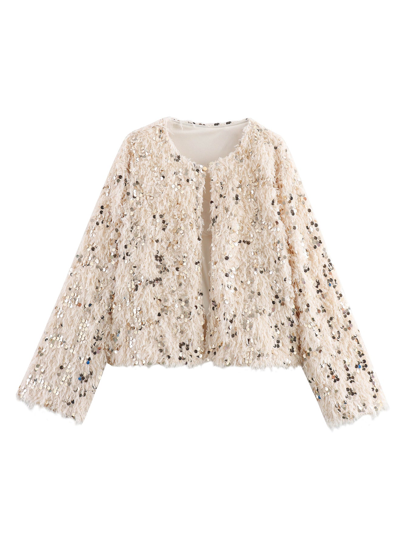 Shimmering Sequin Fringe Crop Jacket