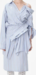 Asymmetrical Striped Cold Shoulder Shirt Dress