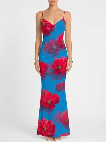 Floral Print Spaghetti Strap Bodycon Maxi Dress