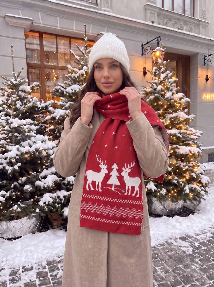 Festive Reindeer Knit Winter Scarf