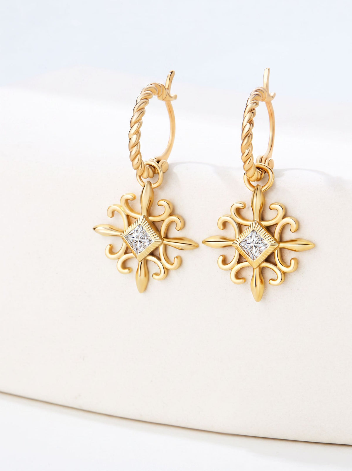 Vintage Twisted Gold Hoop Dangle Earrings