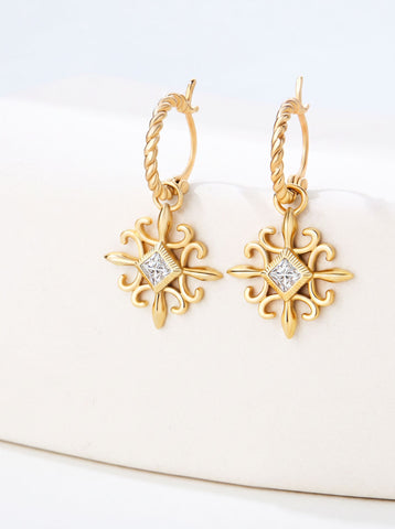 Vintage Twisted Gold Hoop Dangle Earrings
