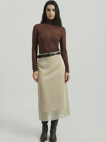SAÏA Cupro Organdy Midi Skirt-Chalk White