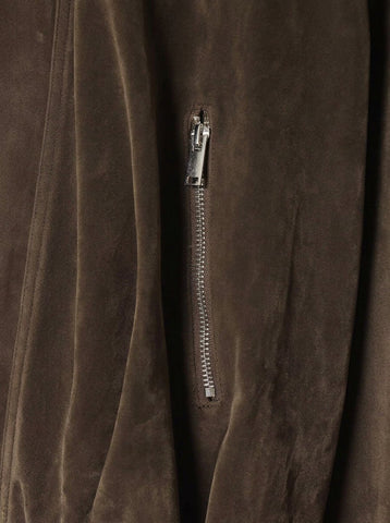 Oversized Brown Suede Zip Up Jacket