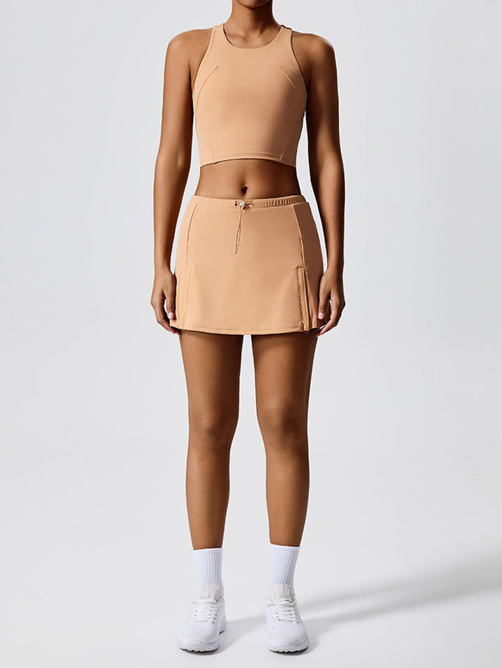 Drawstring High Waisted Athletic Skirt