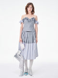 Colorblock Striped Pleated Midi Skirt