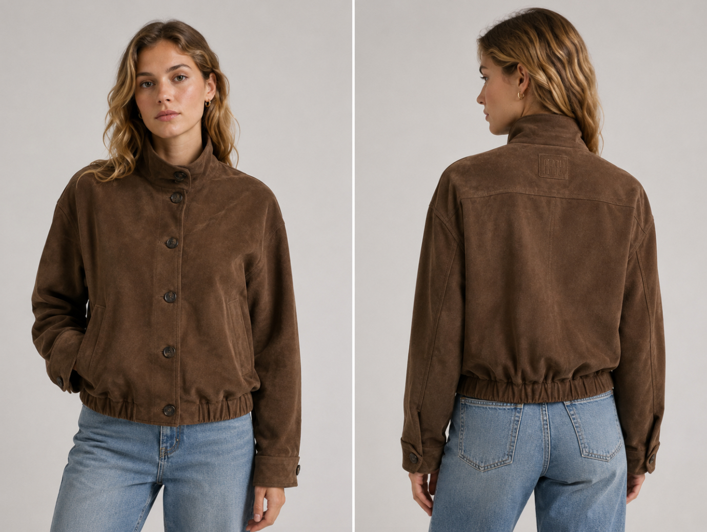 Oversized Suede Mock Neck Jacket