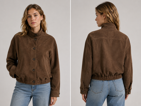 Oversized Suede Mock Neck Jacket