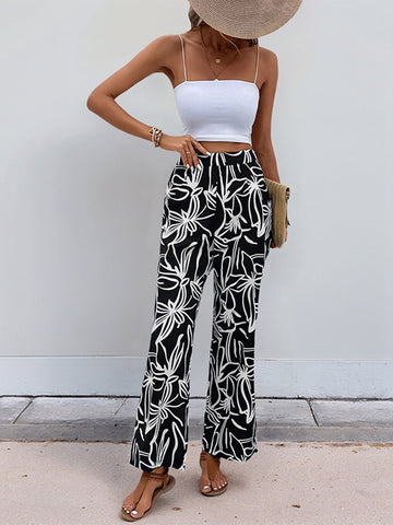 Floral Print Wide-Leg Breezy Pants