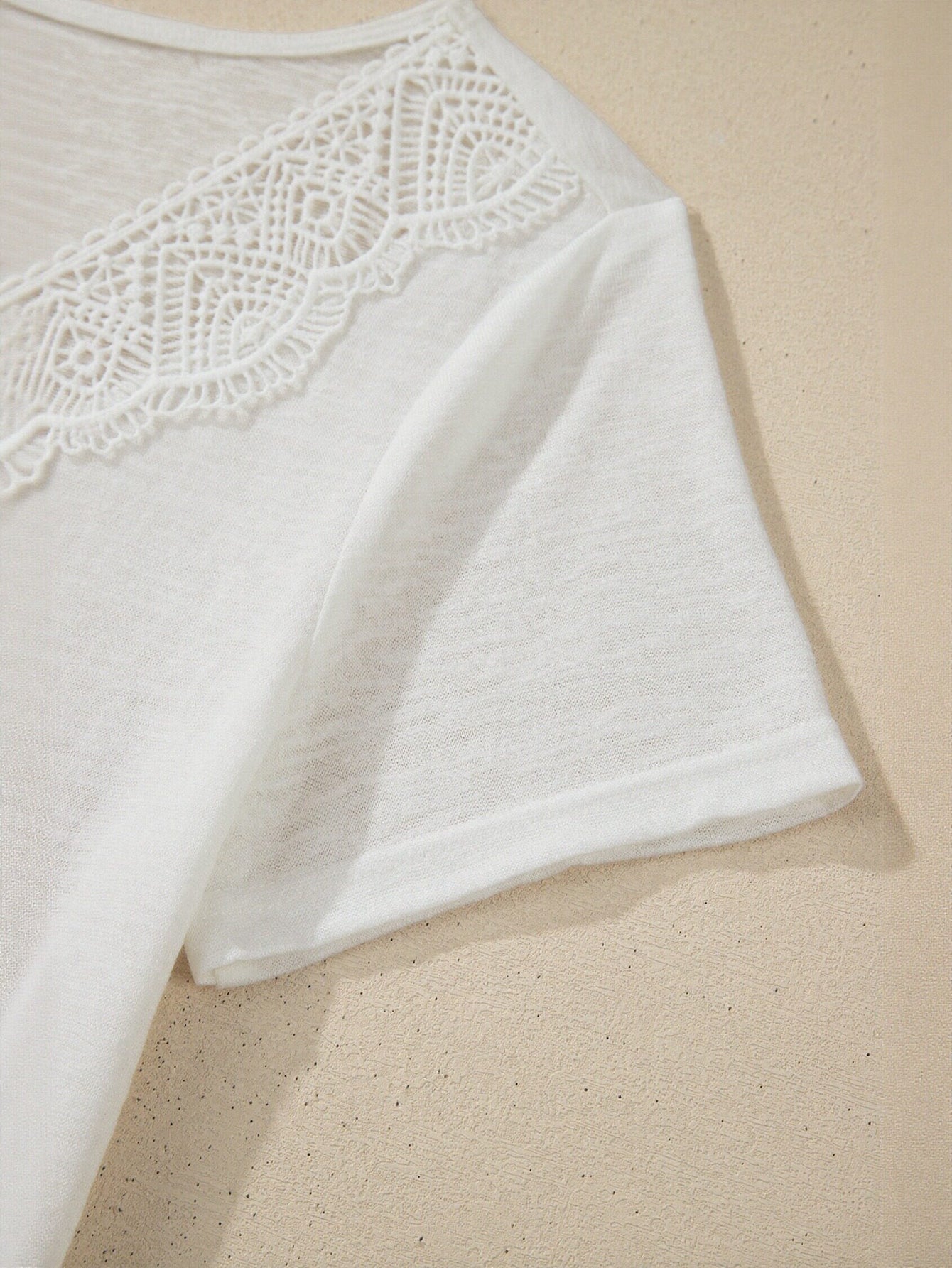 Elegant Lace Trim V Neck Tee